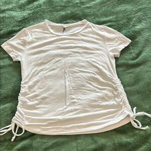 Ebb & Flow Kids White Short Sleeves Round Neck Ruched Side Blouse Top Large